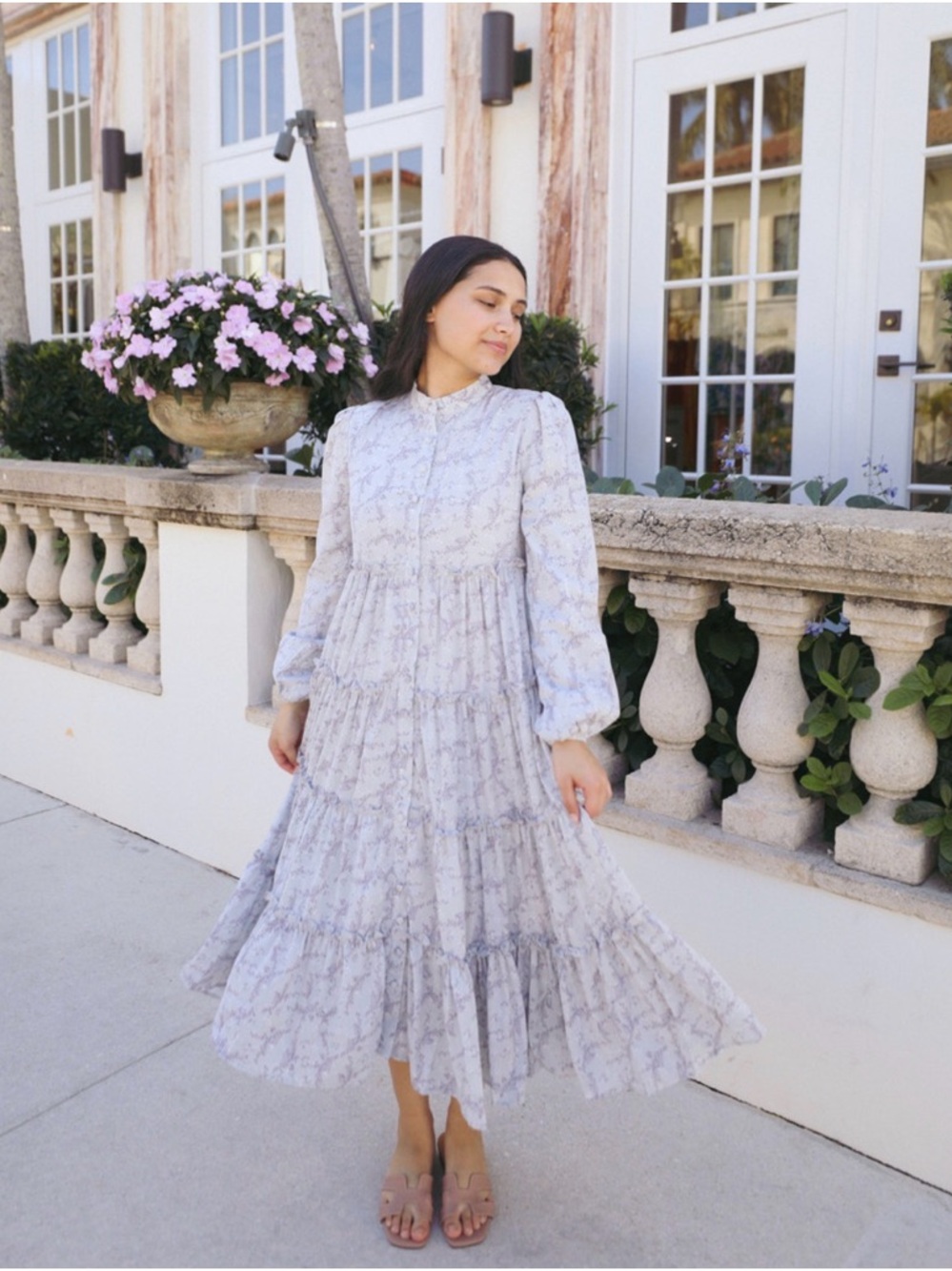 Dainty Jewells Light Lavender Floral Tiered Long-Sleeve Midi Dress